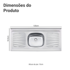 Pia de Apoio Tramontina New Raggi 40 em Aço Inox 120 x 52 cm