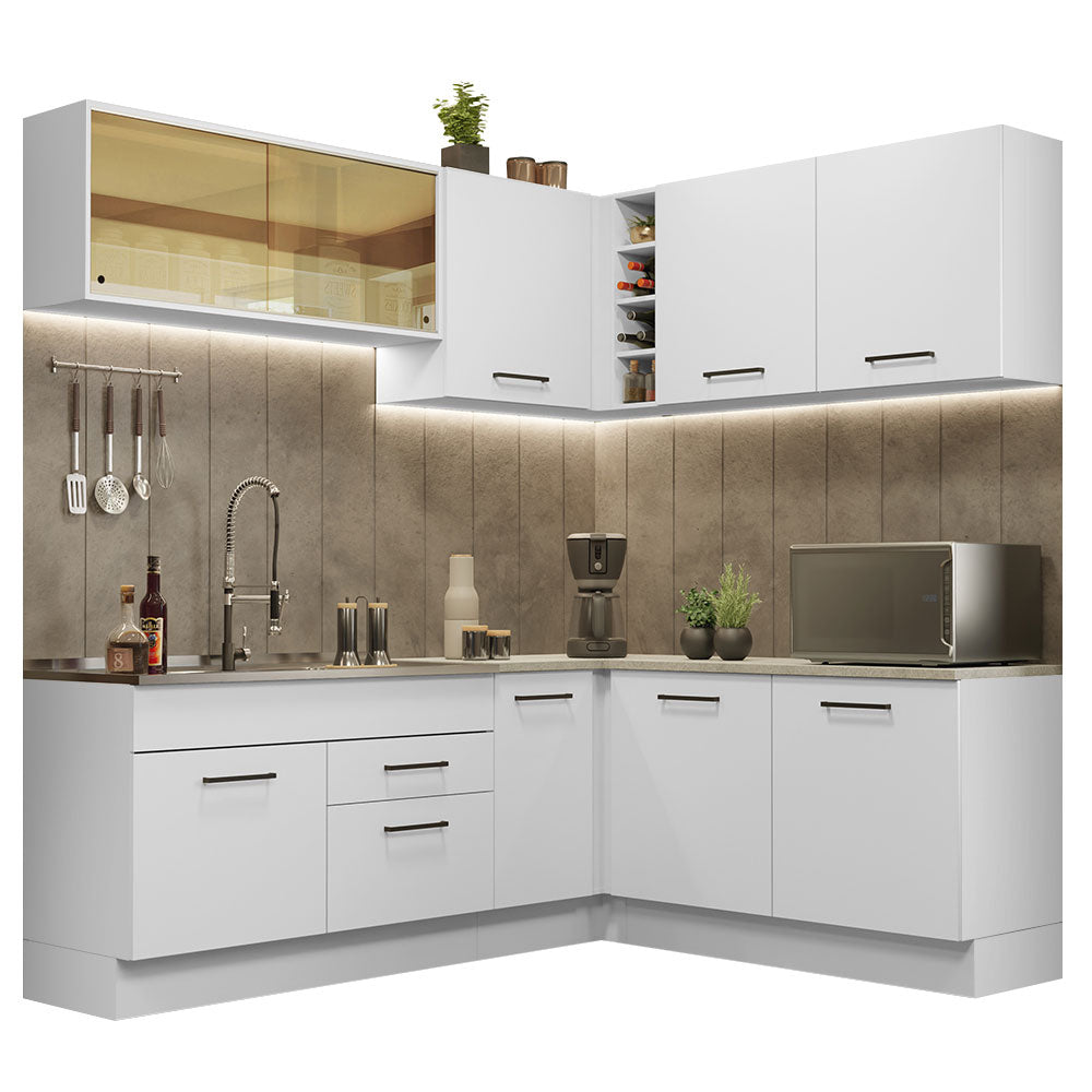 Armário de Cozinha Completa de Canto 389cm Branco Agata Madesa 01