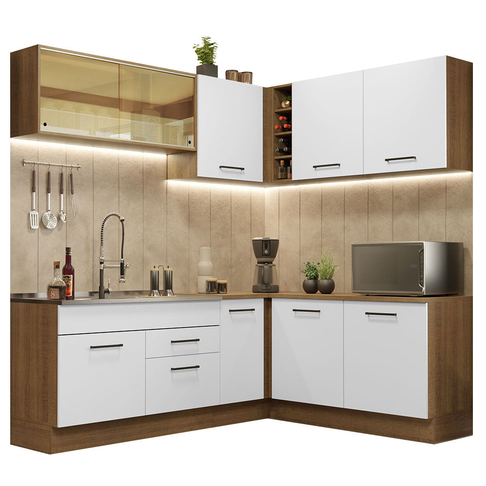 Armário de Cozinha Completa de Canto 389cm Rustic Branco Agata Madesa 01