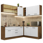Armário de Cozinha Completa de Canto 389cm Rustic Branco Agata Madesa 01