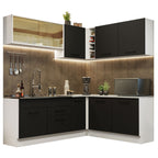 Armário de Cozinha Completa de Canto 389cm Branco Preto Agata Madesa 01
