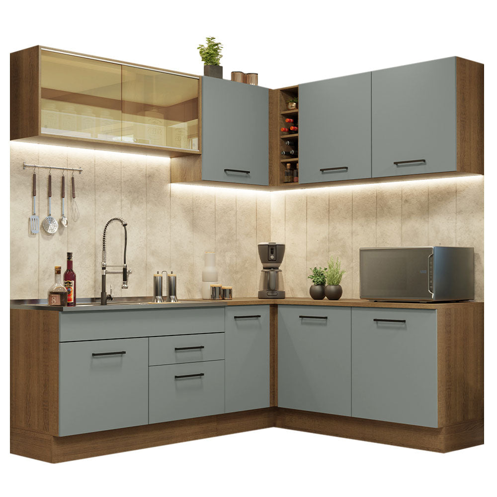 Armário de Cozinha Completa de Canto 389cm Rustic Cinza Agata Madesa 01
