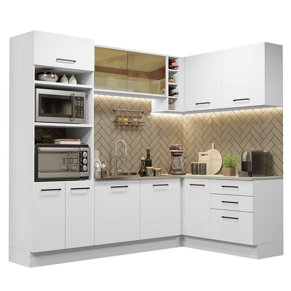 Armário de Cozinha Completa de Canto 399cm Branco Agata Madesa 01