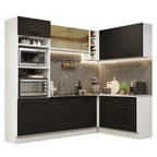 Armário de Cozinha Completa de Canto 399cm Branco Preto Agata Madesa 01