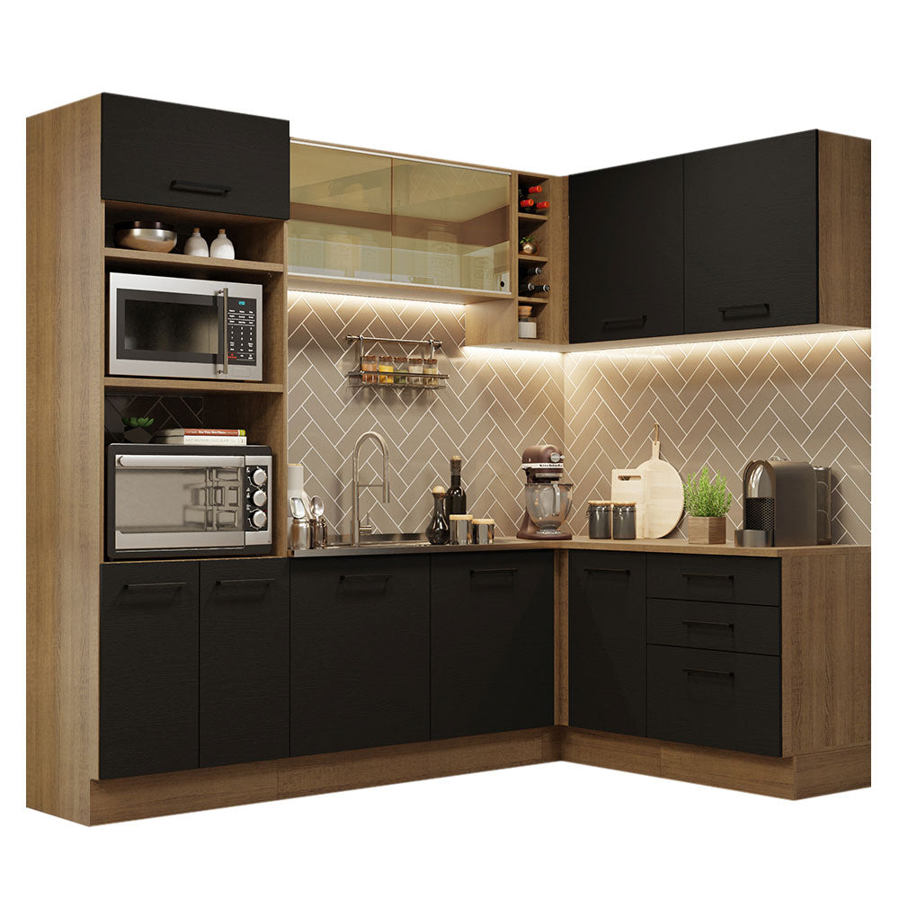 Armário de Cozinha Completa de Canto 399cm Rustic Preto Agata Madesa 01