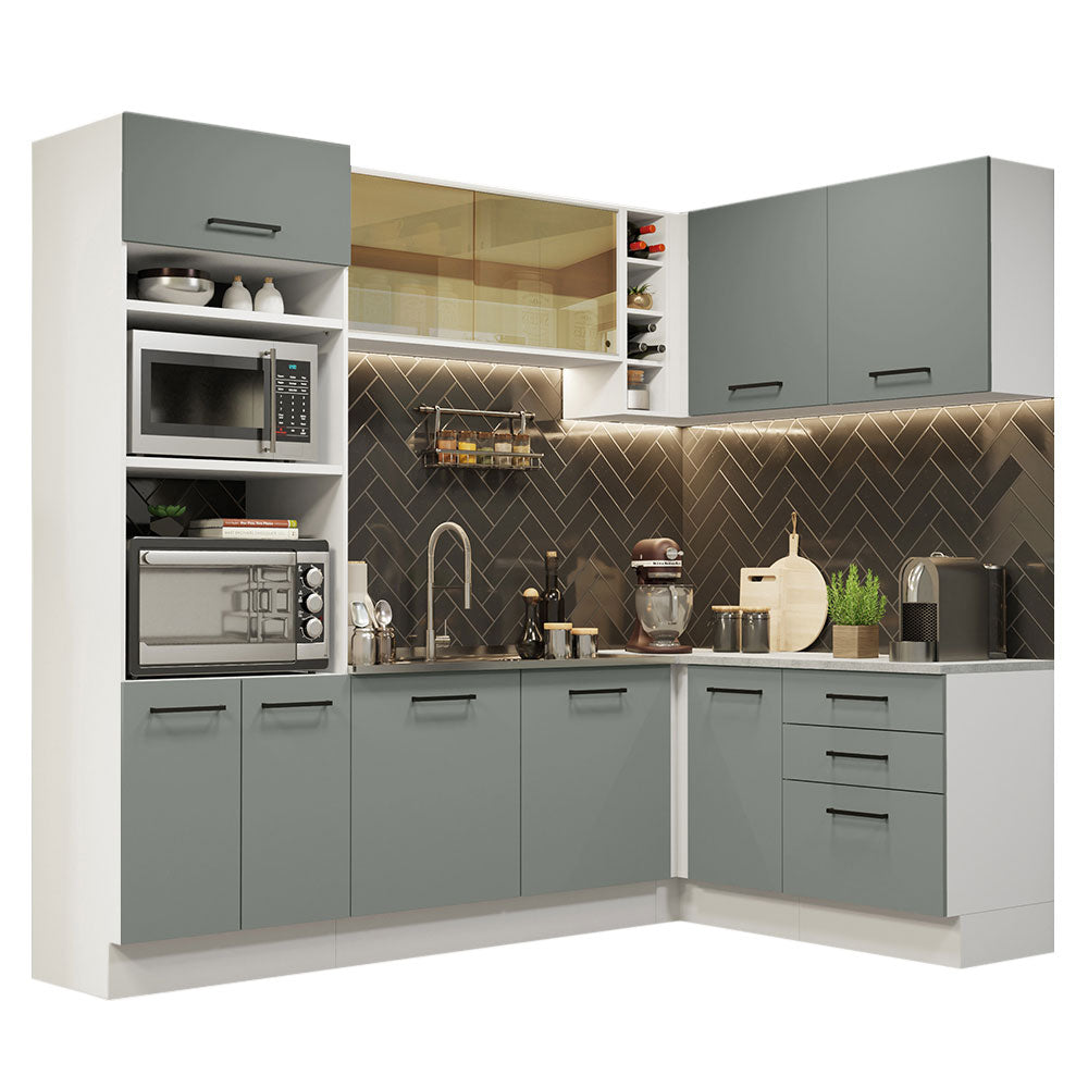 Armário de Cozinha Completa de Canto 399cm Branco Cinza Agata Madesa 01