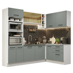 Armário de Cozinha Completa de Canto 399cm Branco Cinza Agata Madesa 01