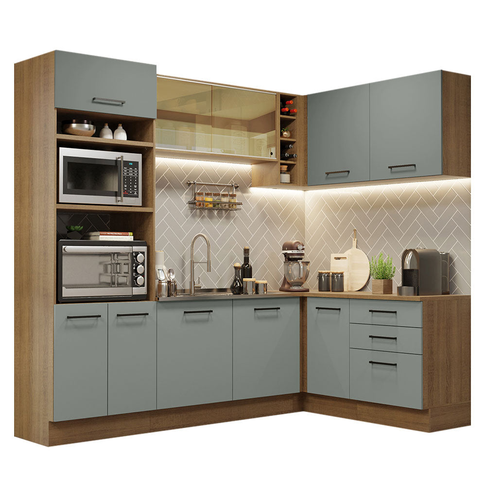 Armário de Cozinha Completa de Canto 399cm Rustic Cinza Agata Madesa 01