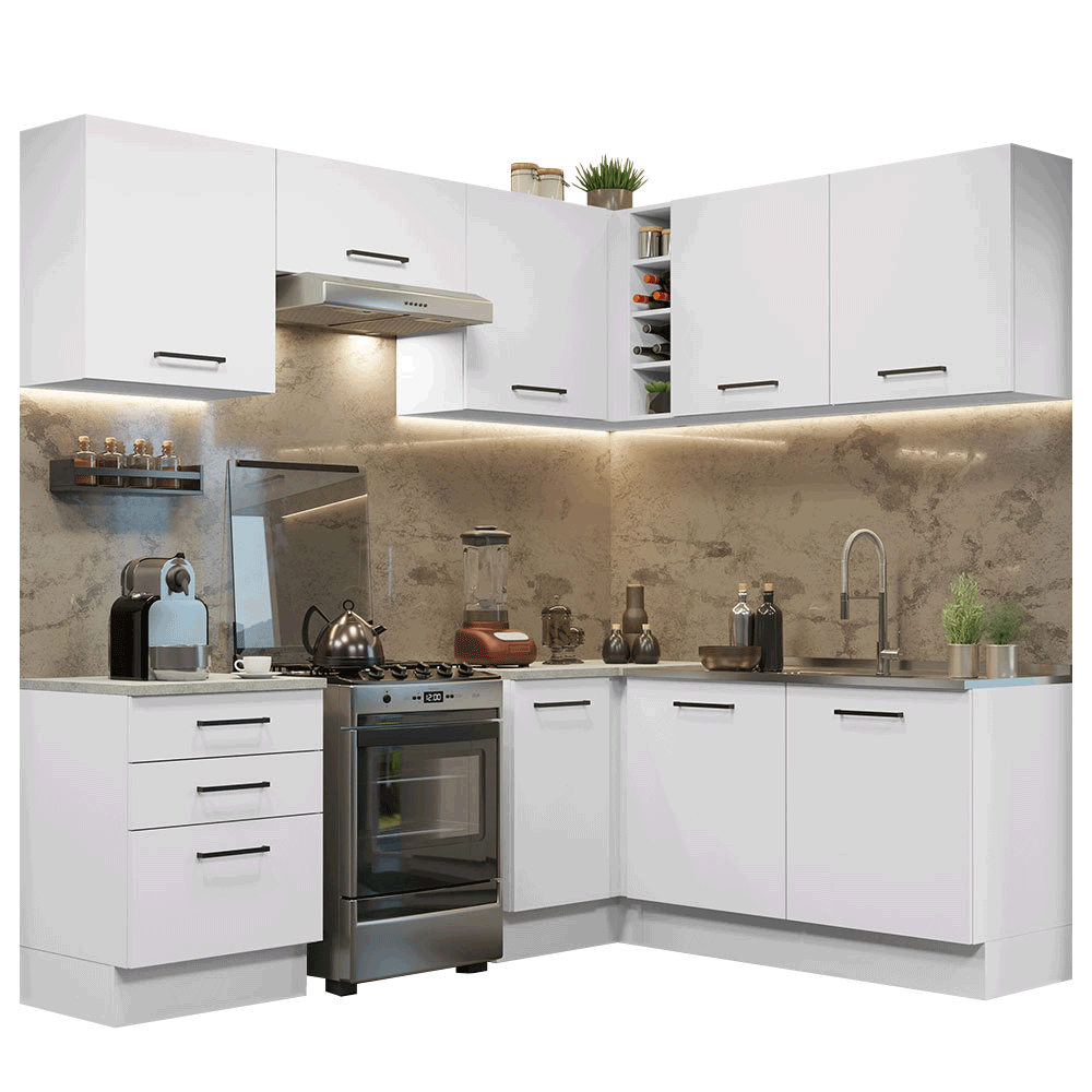 Armário de Cozinha Completa de Canto 399cm Branco Agata Madesa 02