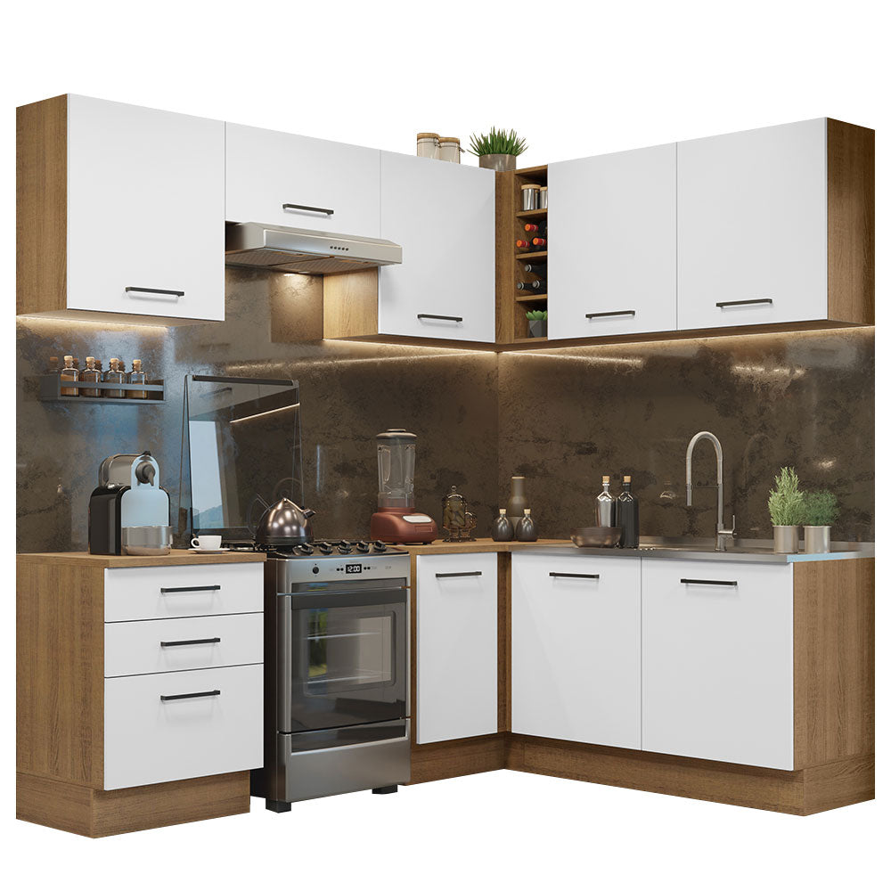 Armário de Cozinha Completa de Canto 399cm Rustic Branco Agata Madesa 02