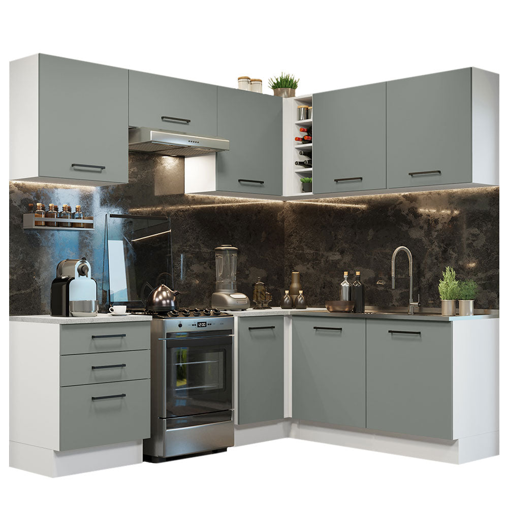 Armário de Cozinha Completa de Canto 399cm Branco Cinza Agata Madesa 02