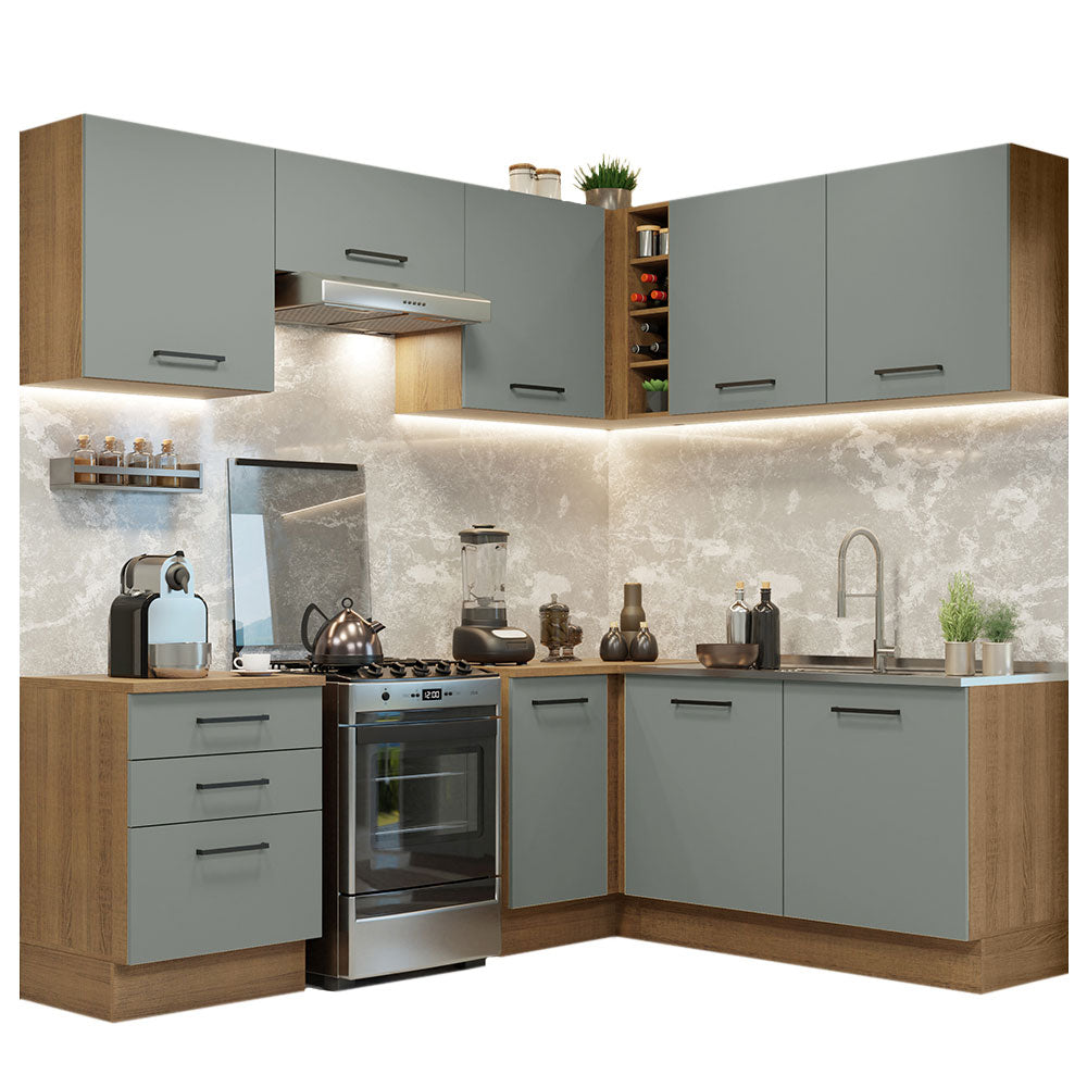 Armário de Cozinha Completa de Canto 399cm Rustic Cinza Agata Madesa 02