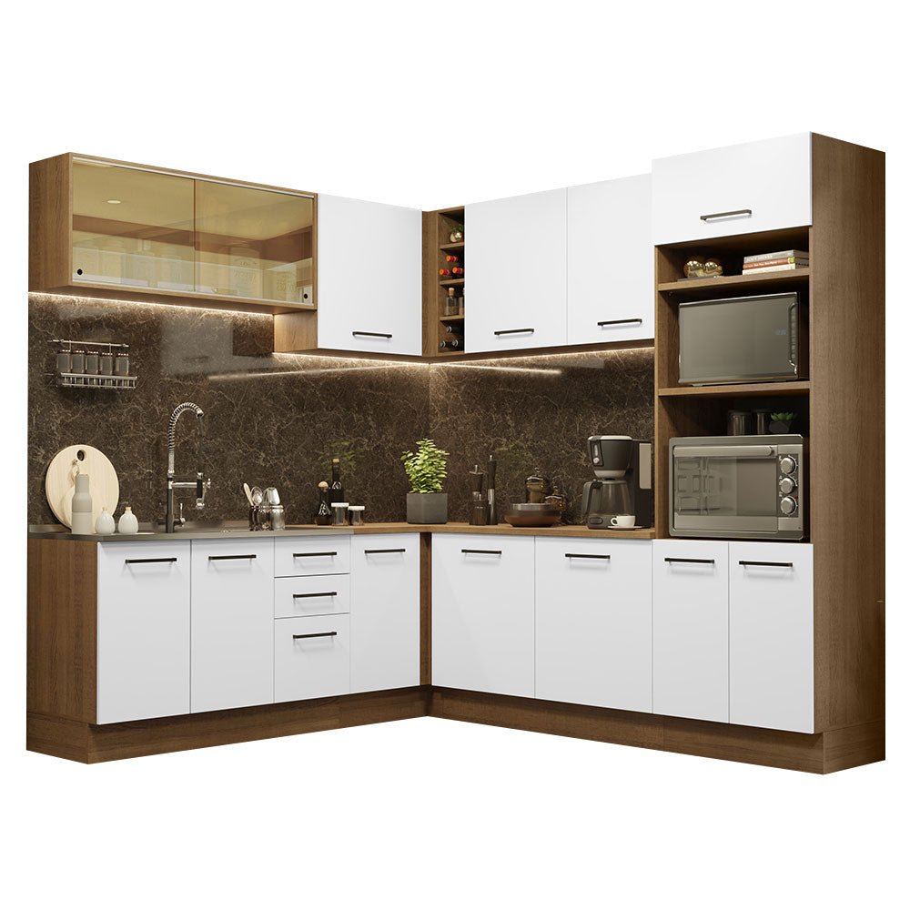 Armário de Cozinha Completa de Canto 459cm Rustic Branco Agata Madesa 01