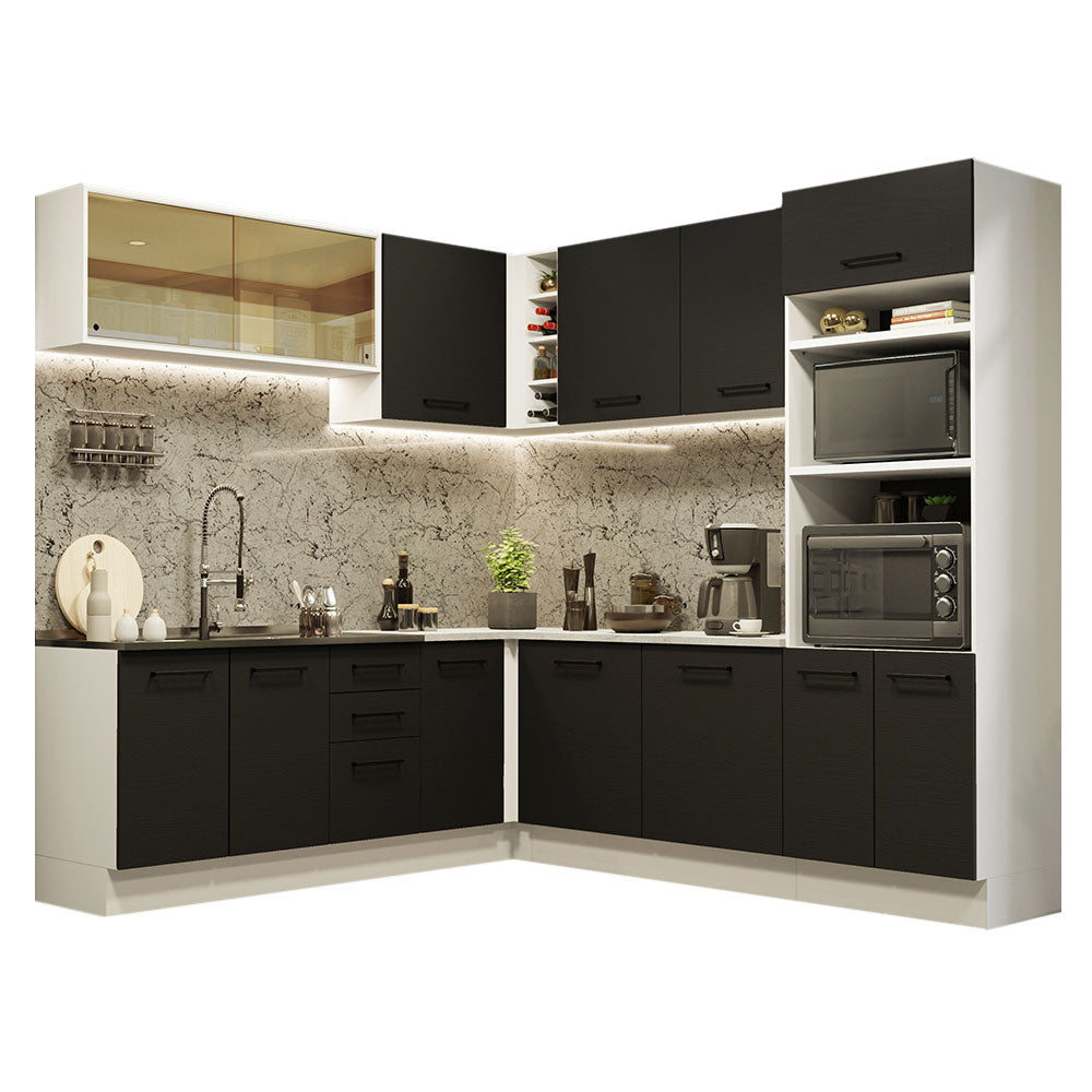 Armário de Cozinha Completa de Canto 459cm Branco Preto Agata Madesa 01