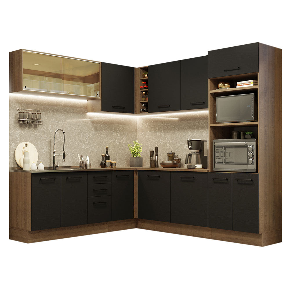 Armário de Cozinha Completa de Canto 459cm Rustic Preto Agata Madesa 01