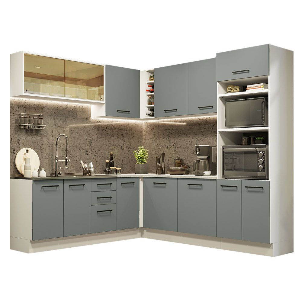 Armário de Cozinha Completa de Canto 459cm Branco Cinza Agata Madesa 01