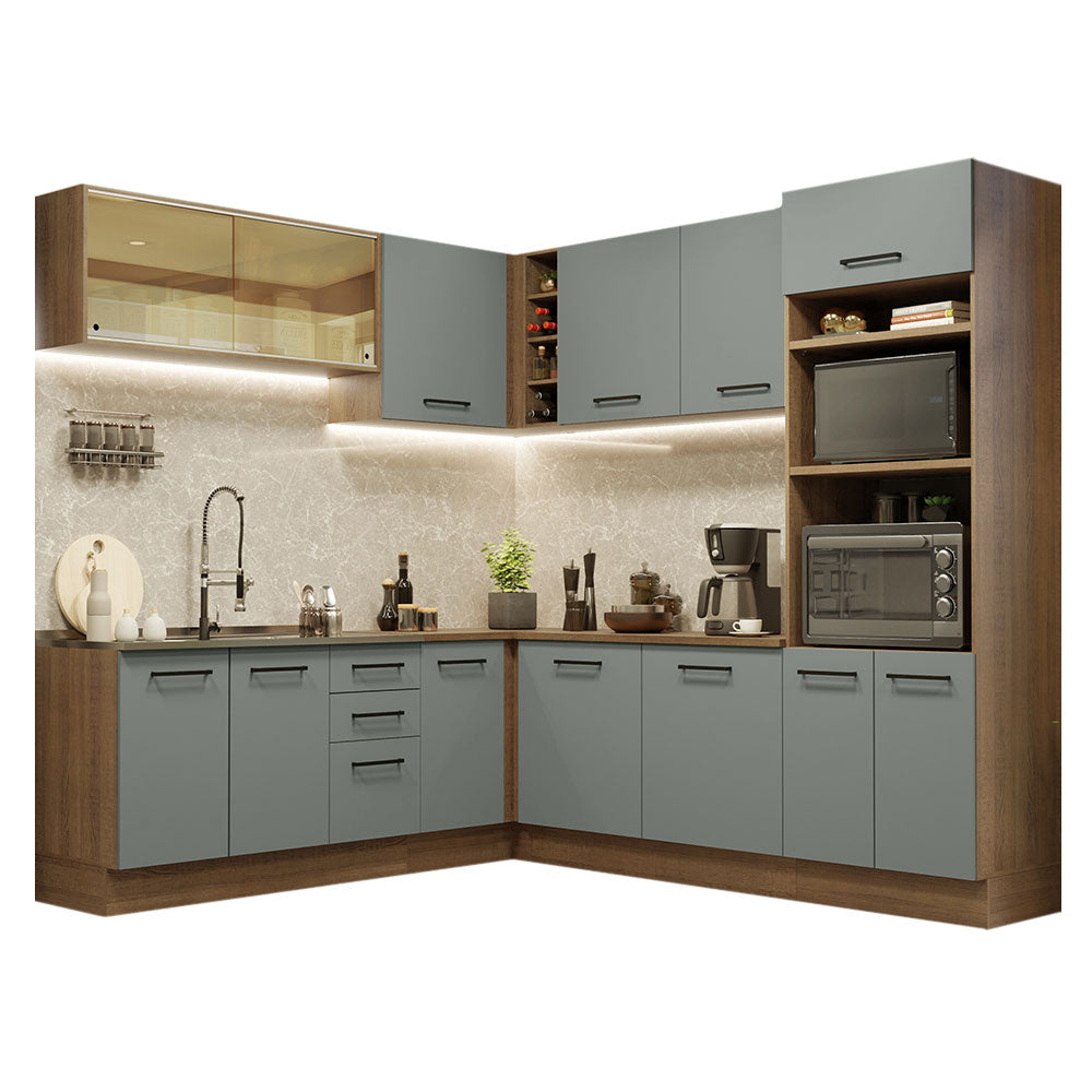 Armário de Cozinha Completa de Canto 459cm Rustic Cinza Agata Madesa 01