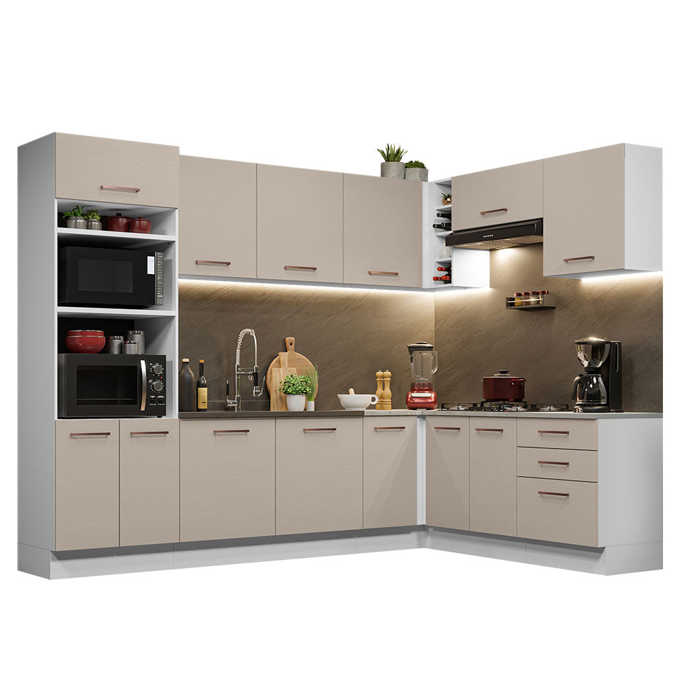 Armário de Cozinha Completa de Canto 479cm Branco/Crema Agata Madesa 01