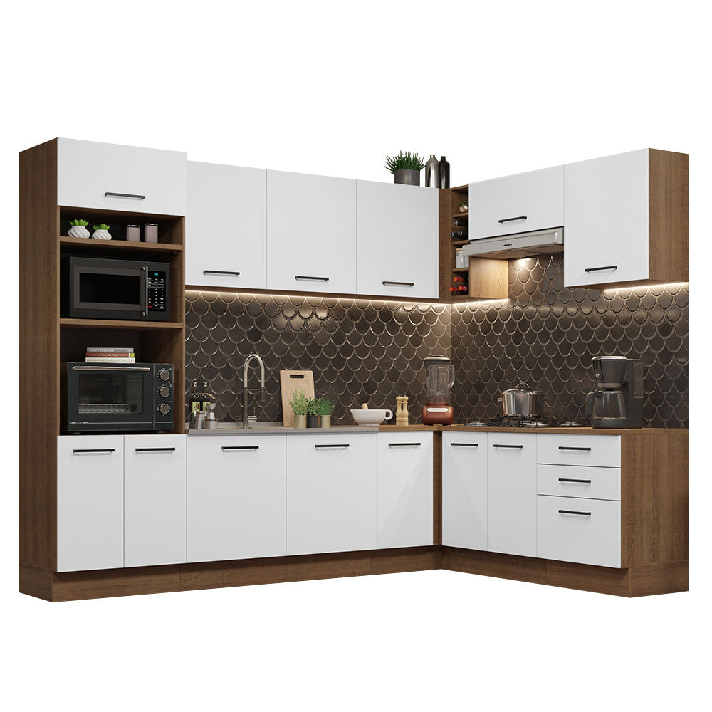 Armário de Cozinha Completa de Canto 479cm Rustic Branco Agata Madesa 01