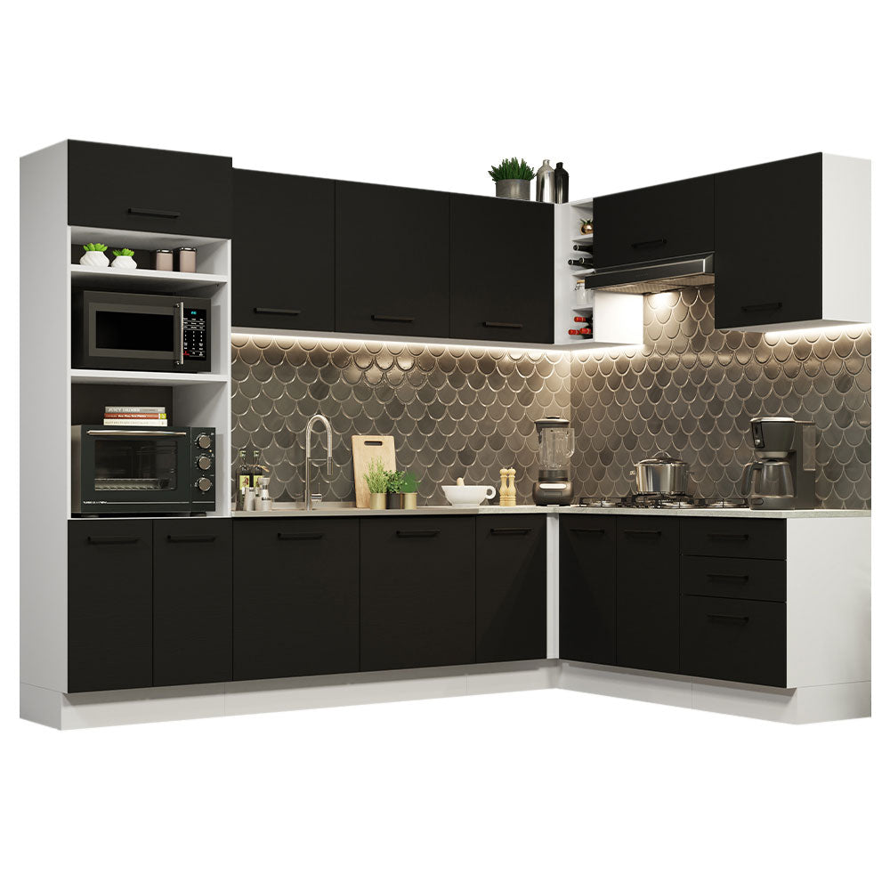 Armário de Cozinha Completa de Canto 479cm Branco Preto Agata Madesa 01