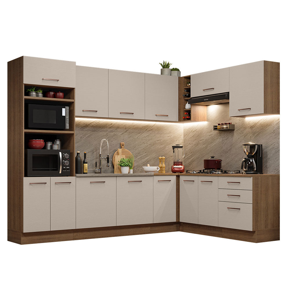 Armário de Cozinha Completa de Canto 479cm Rustic/Crema Agata Madesa 01