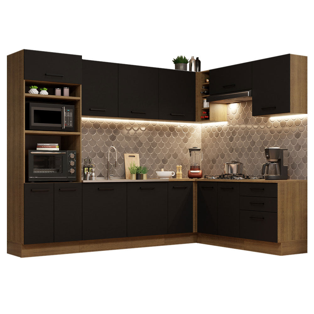 Armário de Cozinha Completa de Canto 479cm Rustic Preto Agata Madesa 01