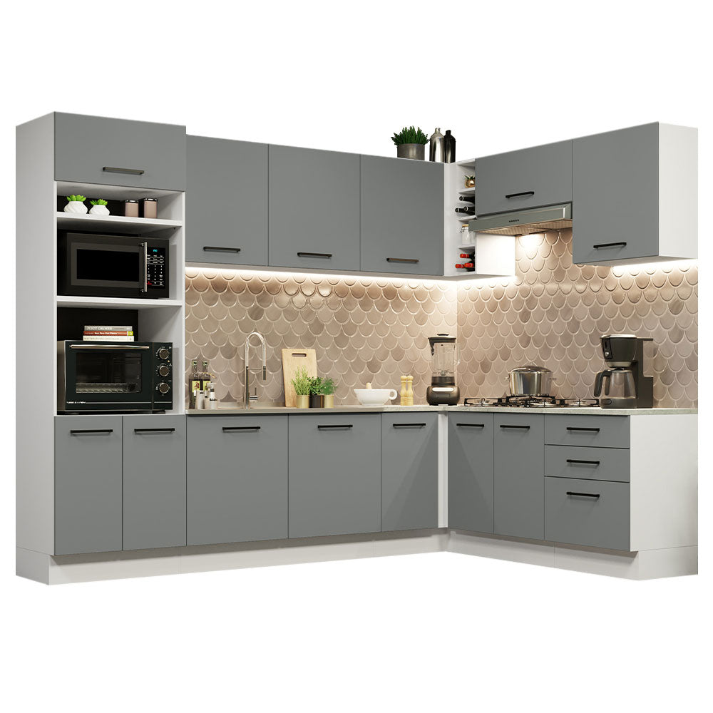 Armário de Cozinha Completa de Canto 479cm Branco Cinza Agata Madesa 01