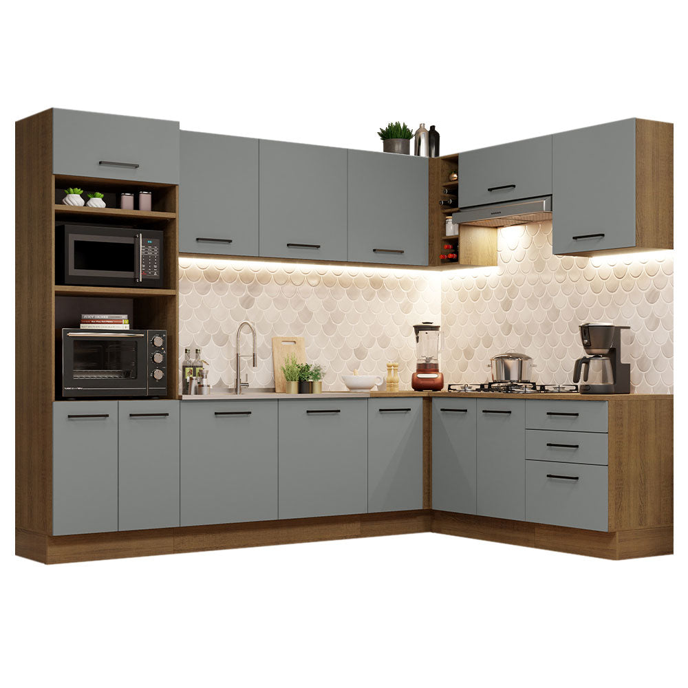 Armário de Cozinha Completa de Canto 479cm Rustic Cinza Agata Madesa 01