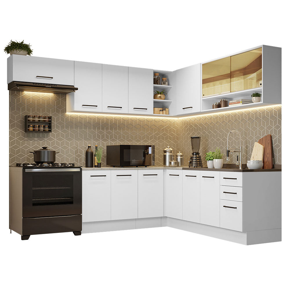 Armário de Cozinha Completa de Canto 486cm Branco 60cm de Profundidade Agata Madesa 01