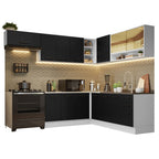 Armário de Cozinha Completa de Canto 486cm Branco/Preto 60cm de Profundidade Agata Madesa 01