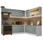 Armário de Cozinha Completa de Canto 486cm Branco/Cinza 60cm de Profundidade Agata Madesa 01