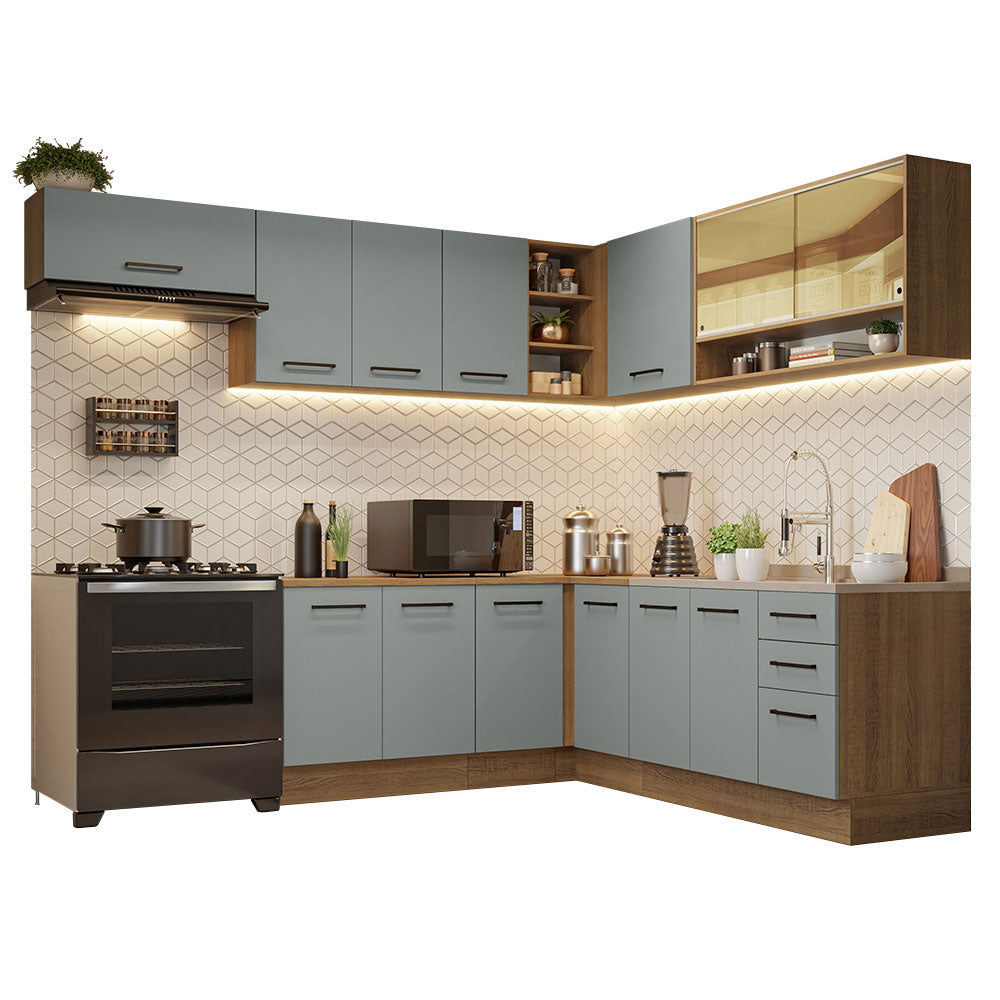 Armário de Cozinha Completa de Canto 486cm Rustic/Cinza 60cm de Profundidade Agata Madesa 01