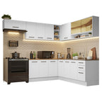 Armário de Cozinha Completa de Canto 486cm Branco Tampo Rustic 60cm de Profundidade Agata Madesa 01