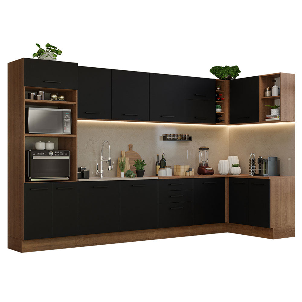 Armário de Cozinha Planejada de Canto 499cm Rustic/Preto Agata Madesa 01