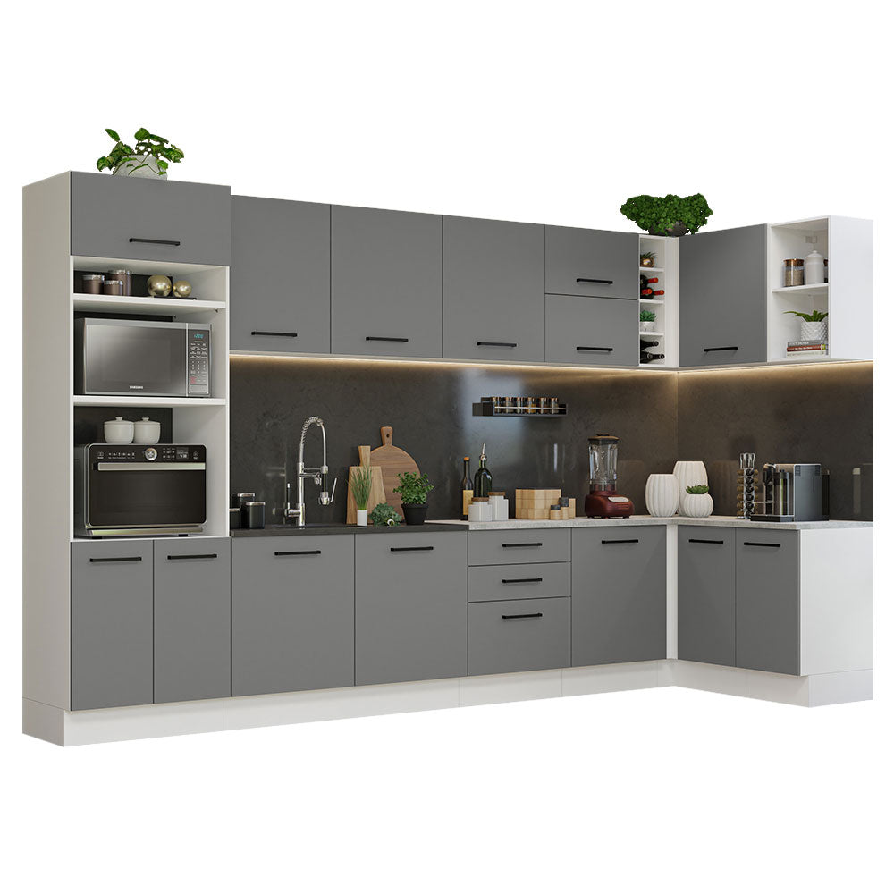 Armário de Cozinha Planejada de Canto 499cm Branco/Cinza Agata Madesa 01