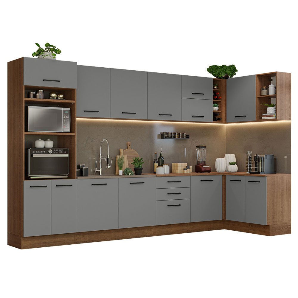 Armário de Cozinha Planejada de Canto 499cm Rustic/Cinza Agata Madesa 01