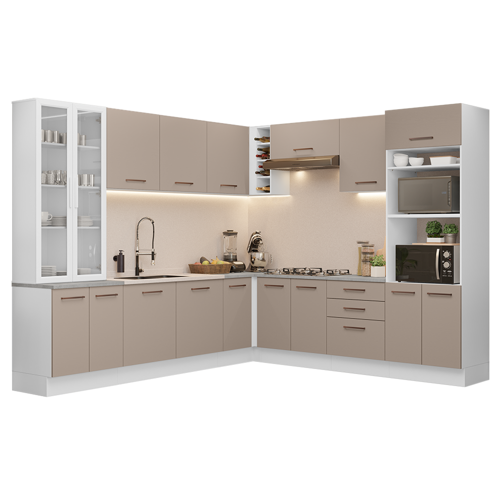 Armário de Cozinha Completa 549cm Branco/Crema Agata Madesa 01