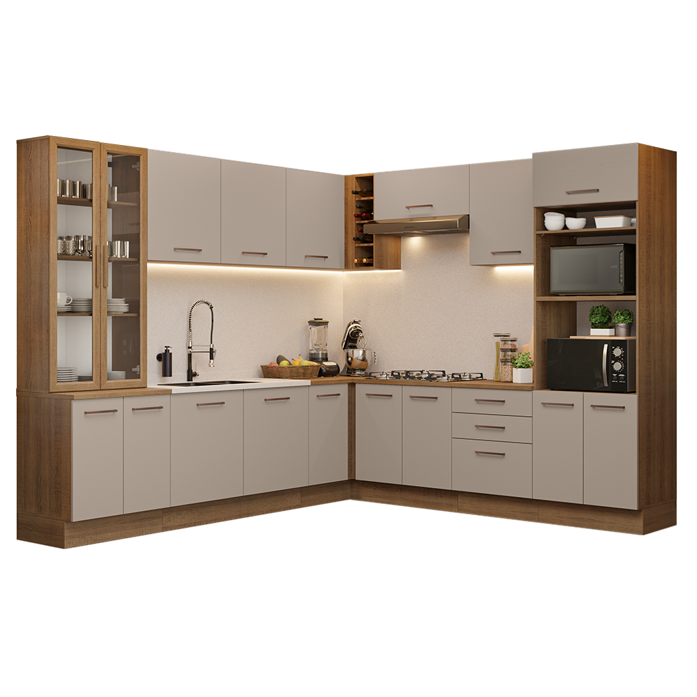 Armário de Cozinha Completa 549cm Rustic/Crema Agata Madesa 01