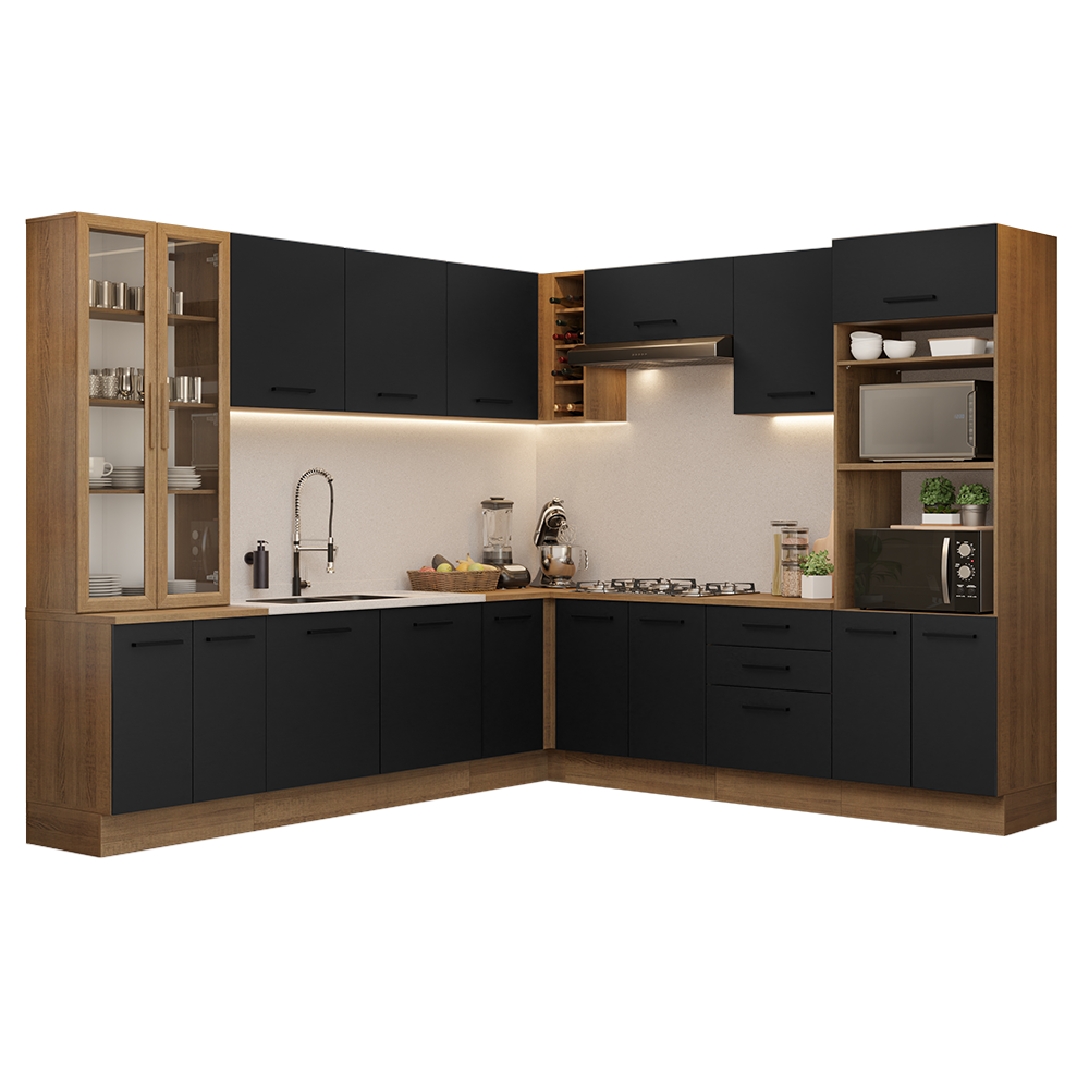 Armário de Cozinha Completa 549cm Rustic/Preto Agata Madesa 01