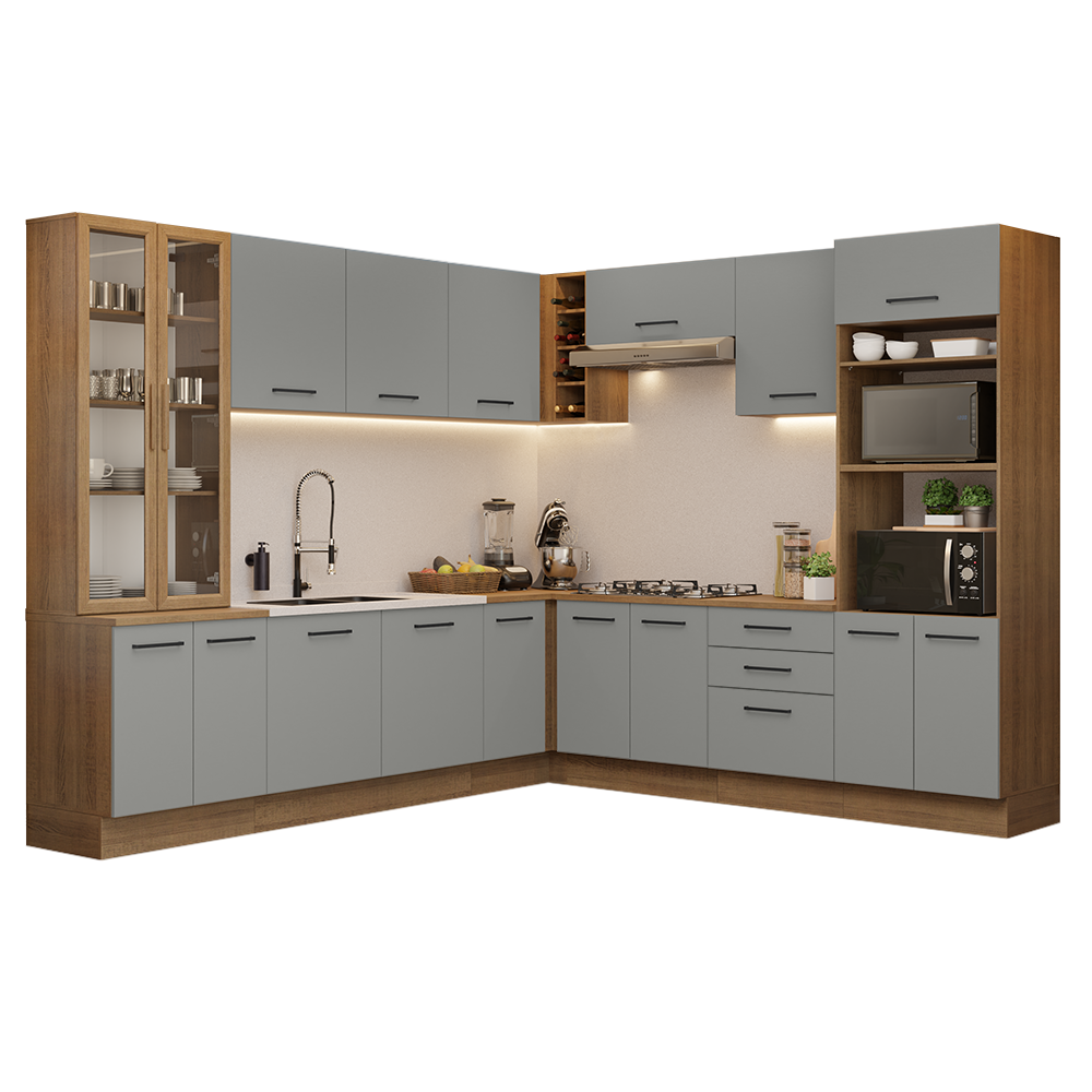 Armário de Cozinha Completa 549cm Rustic/Cinza Agata Madesa 01