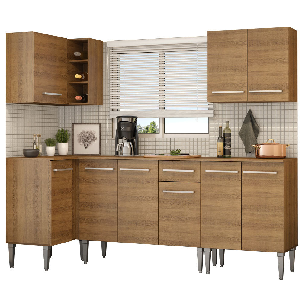 Armário de Cozinha Completa de Canto 293cm Rustic Emilly Open Madesa 01