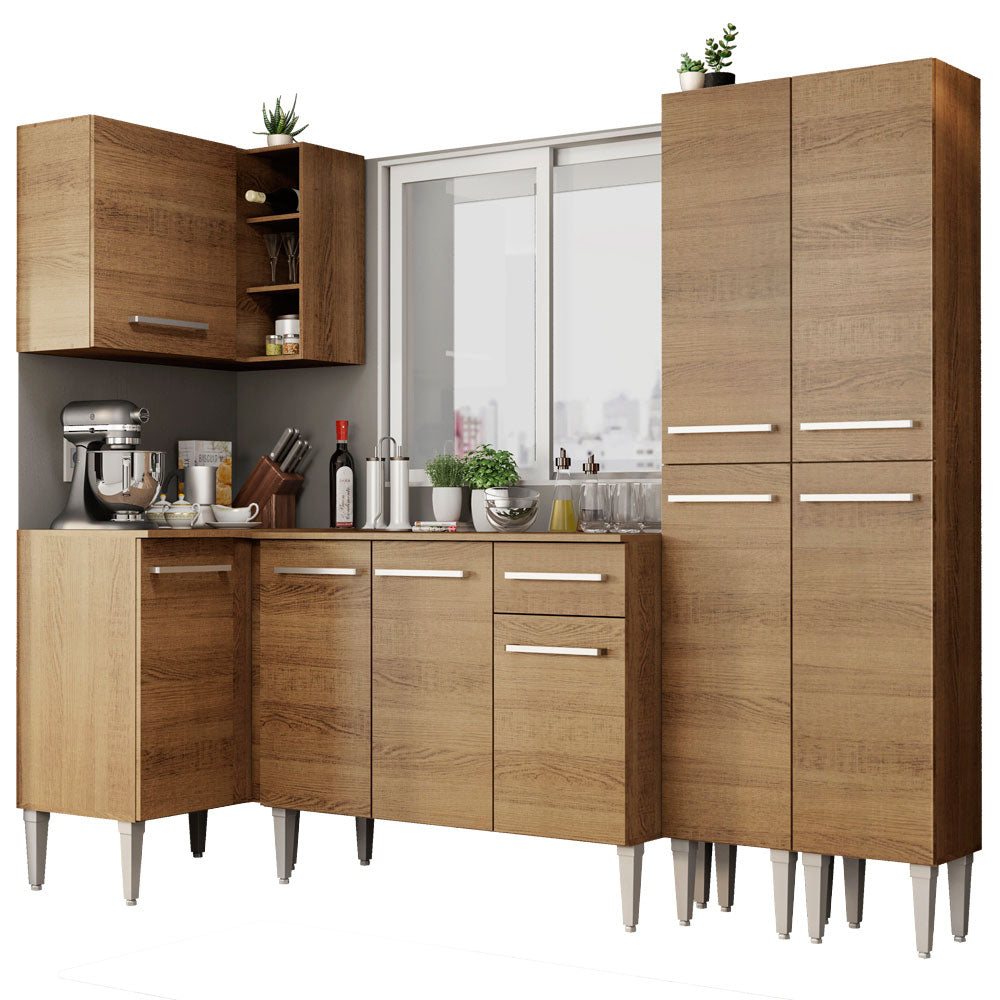 Armário de Cozinha Completa de Canto 293cm Rustic Emilly Music Madesa 02