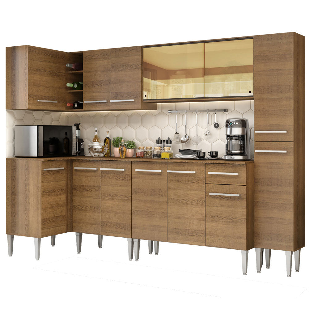 Armário de Cozinha Completa de Canto 325cm Rustic Emilly Wave Madesa 04