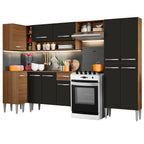 Armário de Cozinha Completa de Canto 353cm Rustic/Preto Emilly Sun Madesa 01