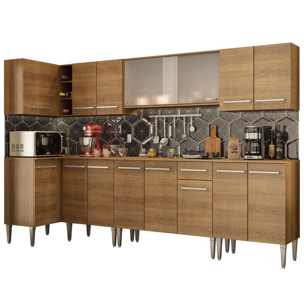 Armário de Cozinha Completa de Canto 357cm Rustic Emilly Jazz Madesa 02