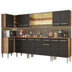 Armário de Cozinha Completa de Canto 357cm Rustic/Preto Emilly Mega Madesa 03