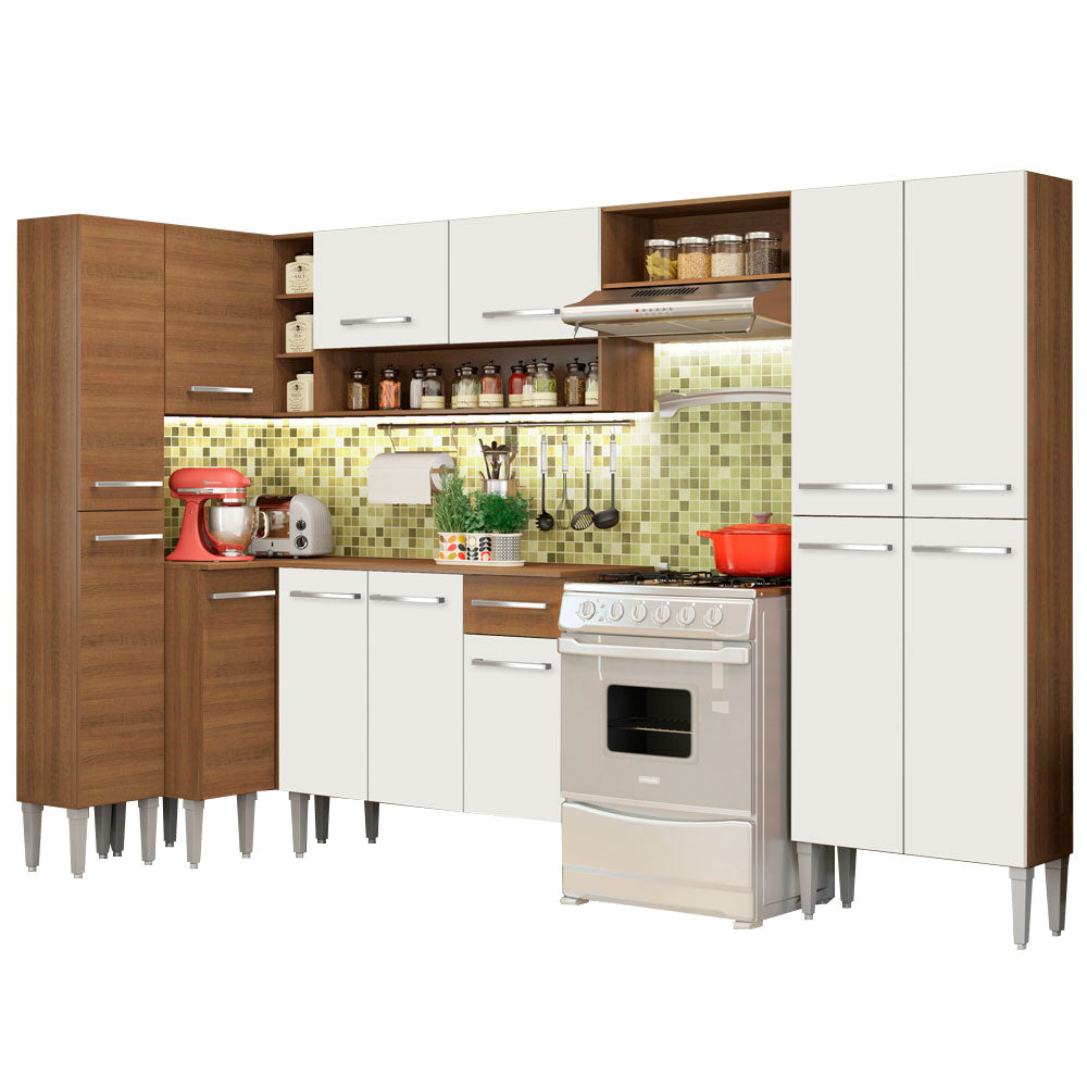 Armário de Cozinha Completa 385cm Rustic/Branco Emilly Love Madesa 01