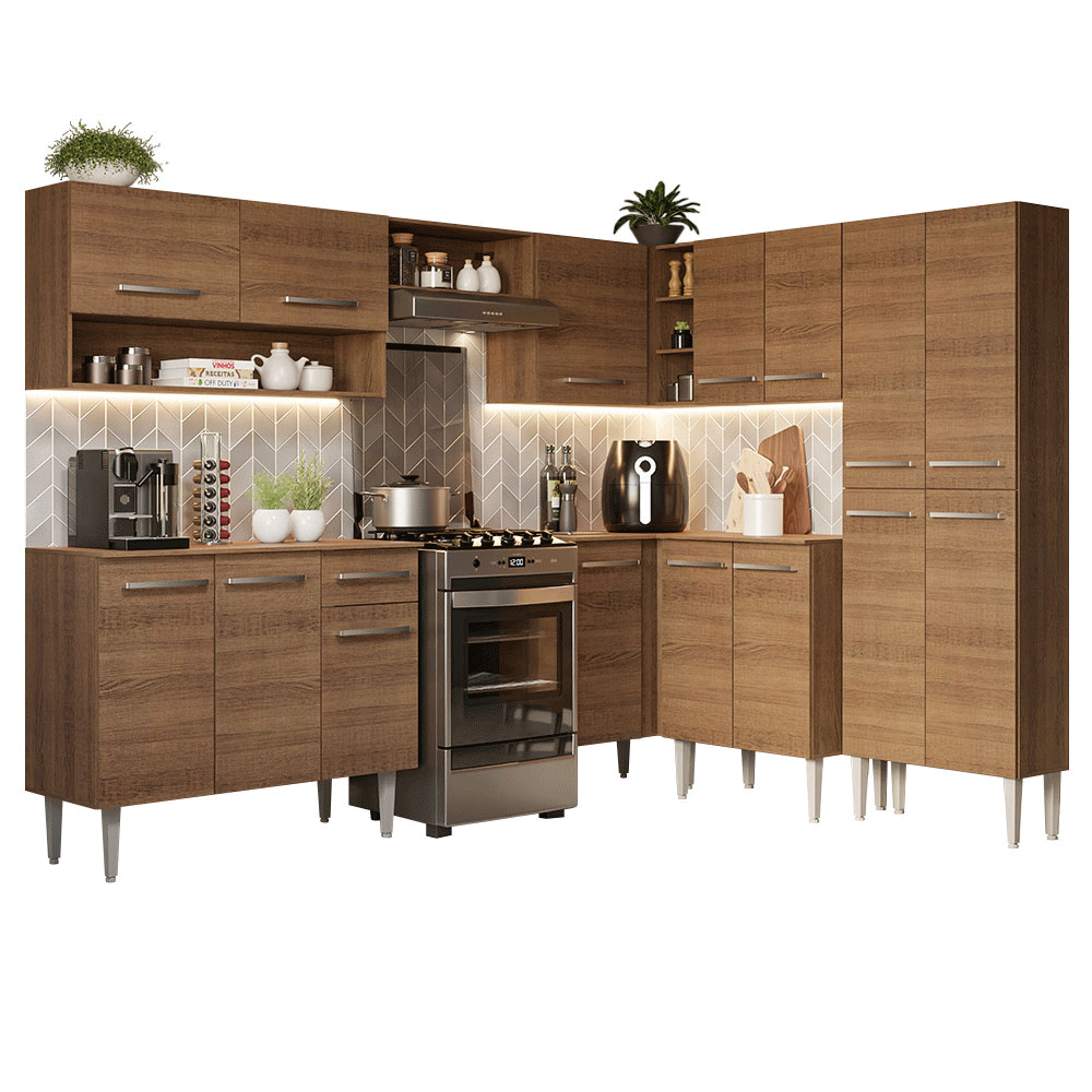 Armário de Cozinha Completa de Canto 417cm Rustic Emilly Madesa 02