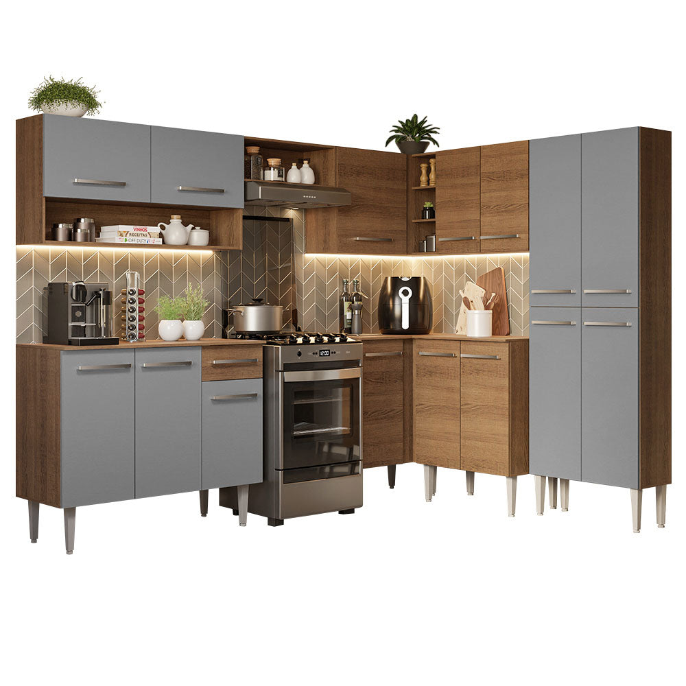 Armário de Cozinha Completa de Canto 417cm Rustic/Cinza Emilly Madesa 02