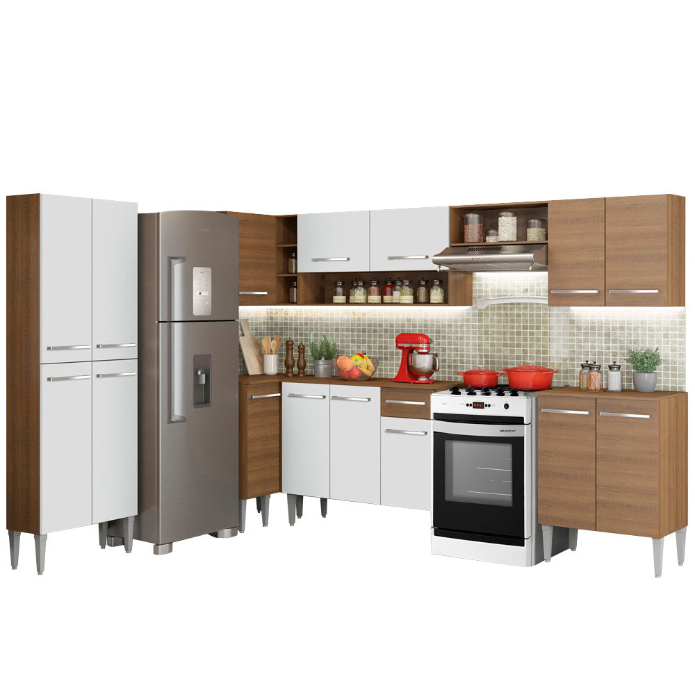 Armário de Cozinha Completa de Canto 481cm Rustic/Branco Emilly Moon Madesa 01